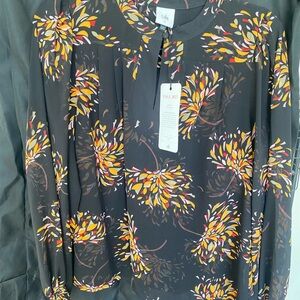 CAbi Black Multicolor Floral Blouse